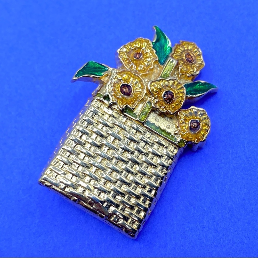 LONGABERGER Gold Tone Basket Sunflowers Brooch